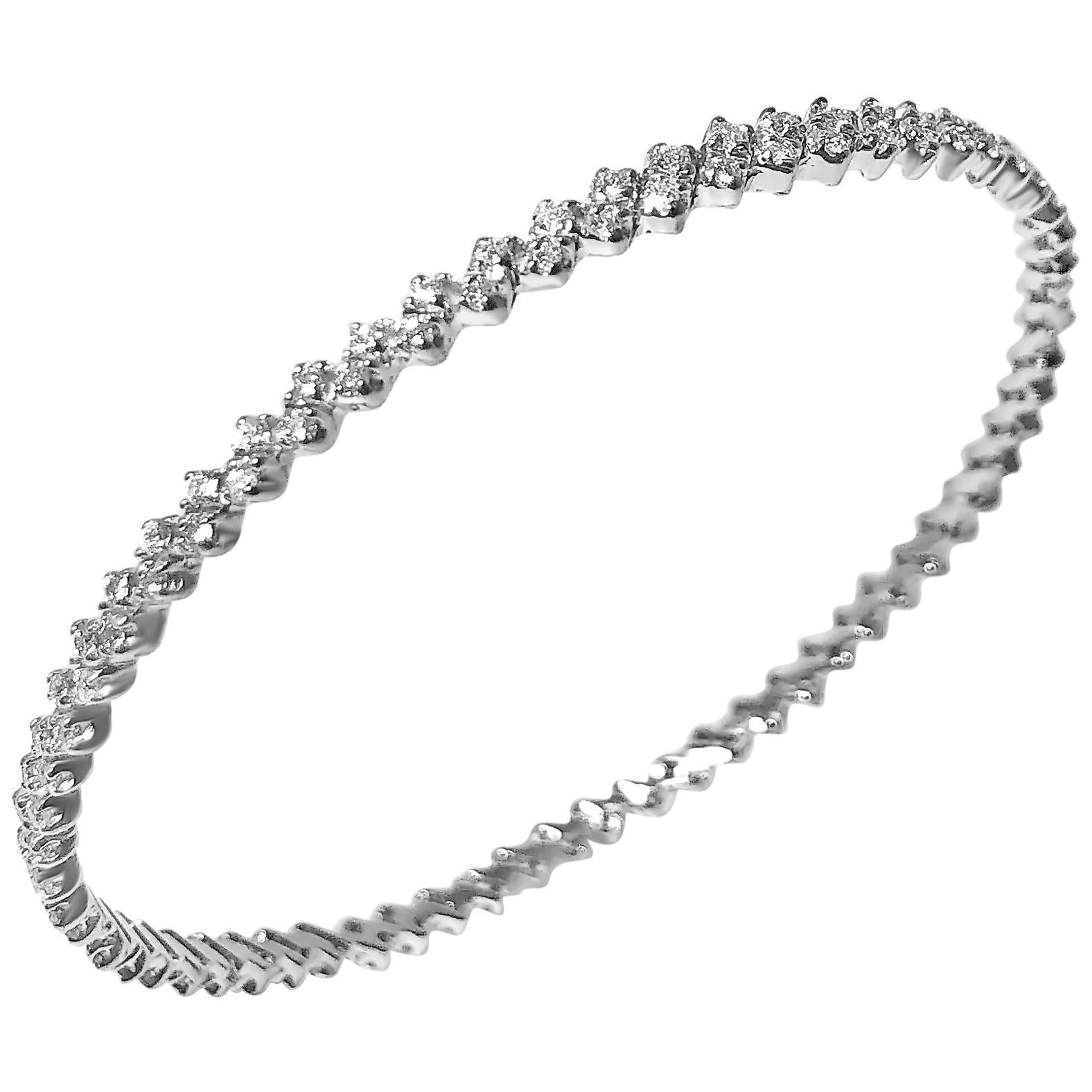 Manart Bracelet jonc en or blanc 14 carats avec chevrons en zigzag et diamants blancs de 2,08 carats