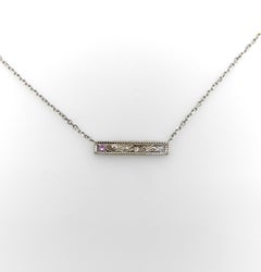 Collar en barra de oro blanco de 14 quilates con diamante y turmalina rosa