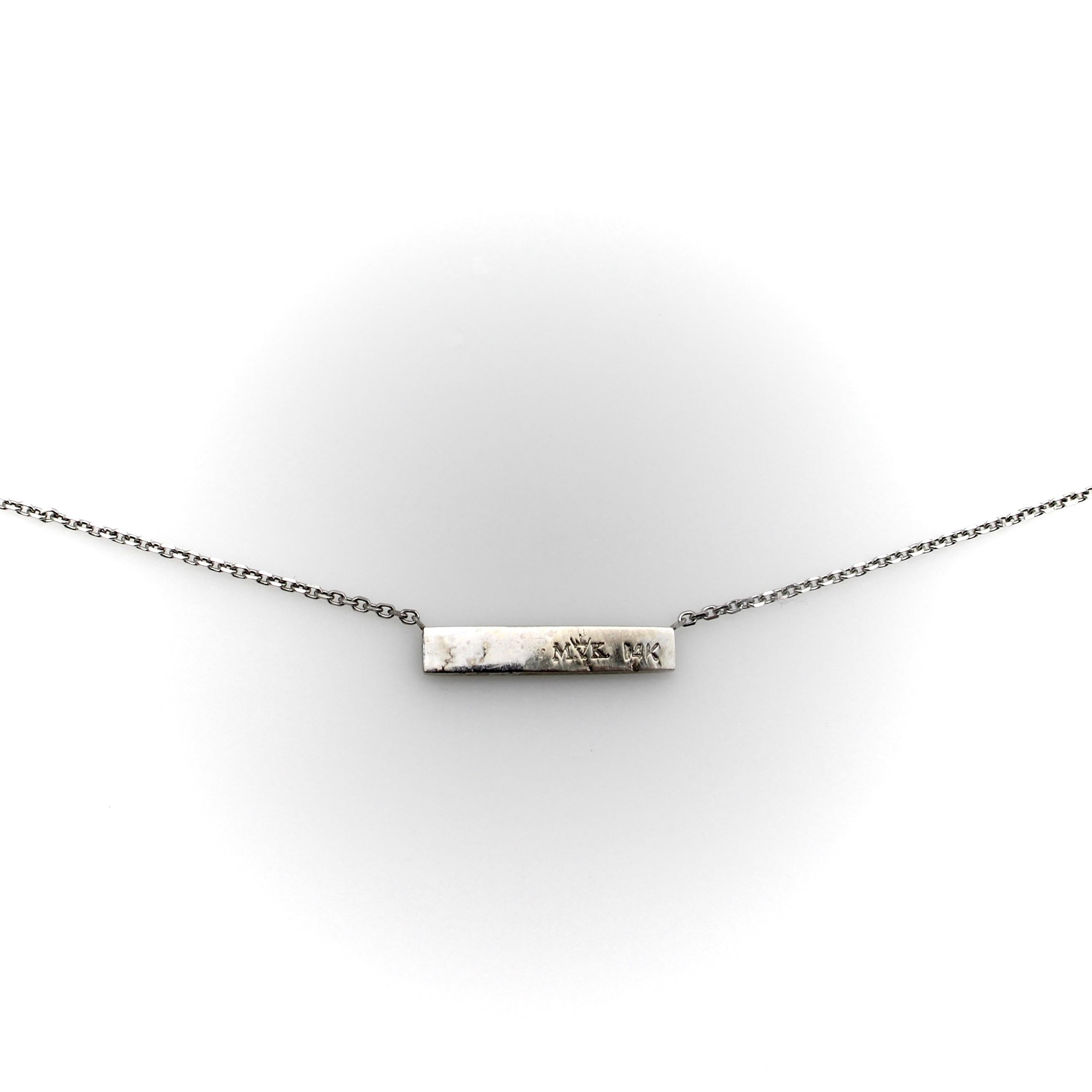 Single Cut 14K White Gold Bar Necklace with Diamond and Pink Tourmaline For Sale