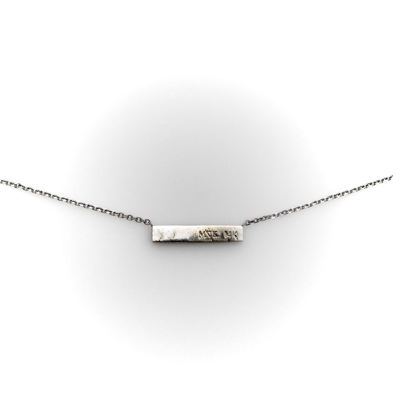 14K White Gold Bar Necklace with Diamond and Pink Tourmaline For Sale