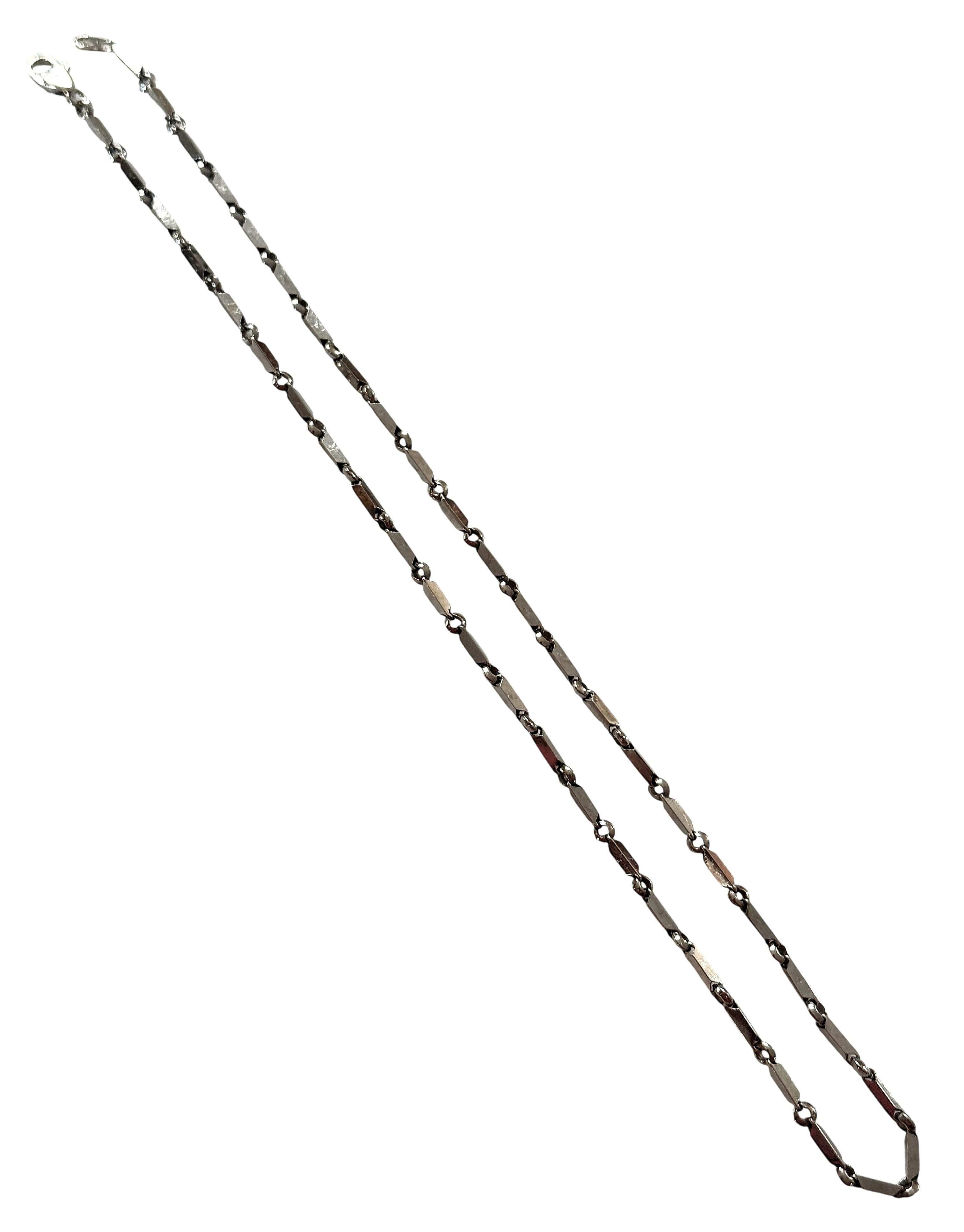 Chaîne de collier à maillons carrés en or blanc 14k, perlée, 17,5 pouces en vente 5