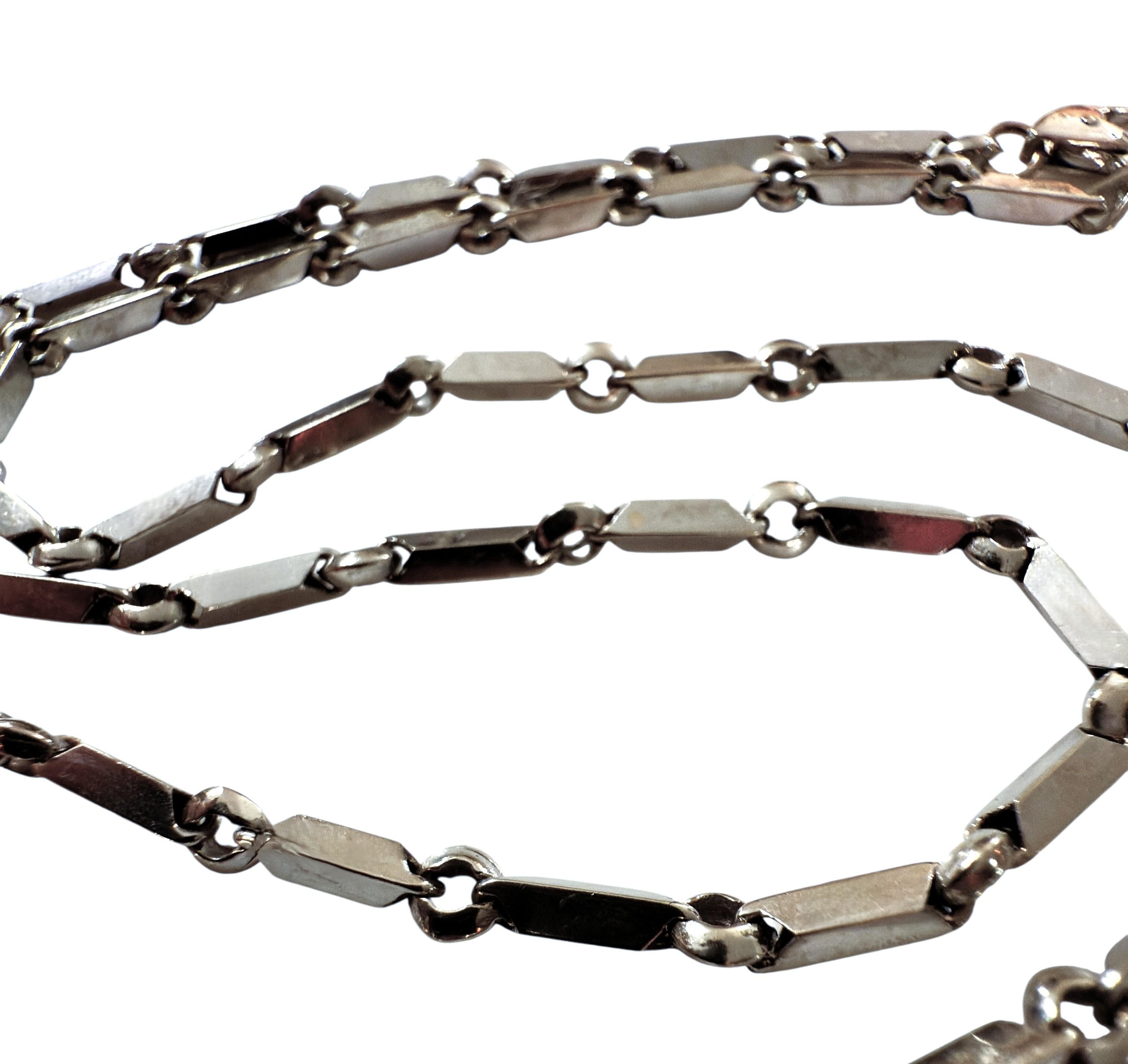 Chaîne de collier à maillons carrés en or blanc 14k, perlée, 17,5 pouces en vente 6
