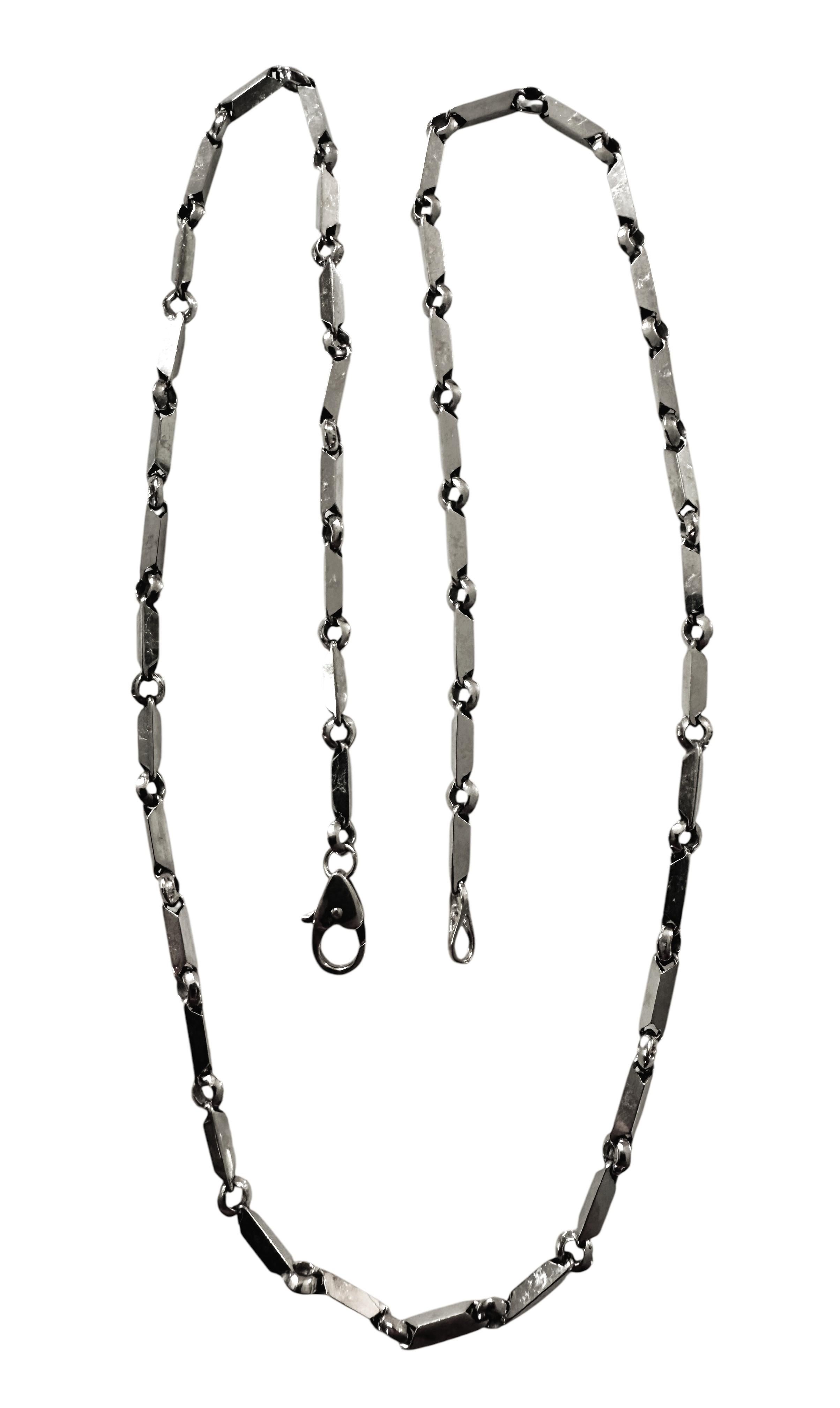 Chaîne de collier à maillons carrés en or blanc 14k, perlée, 17,5 pouces en vente 2