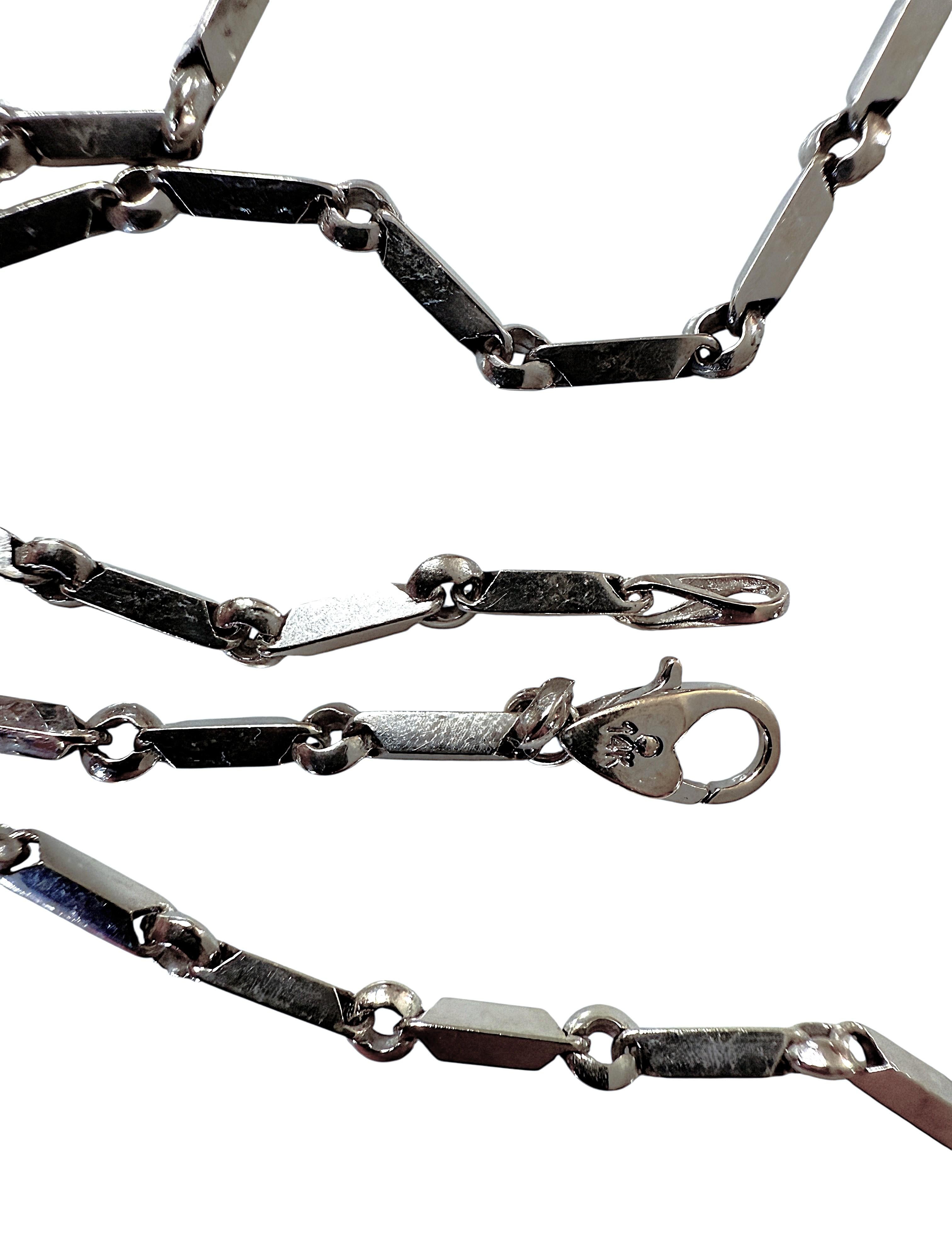 Chaîne de collier à maillons carrés en or blanc 14k, perlée, 17,5 pouces en vente 3