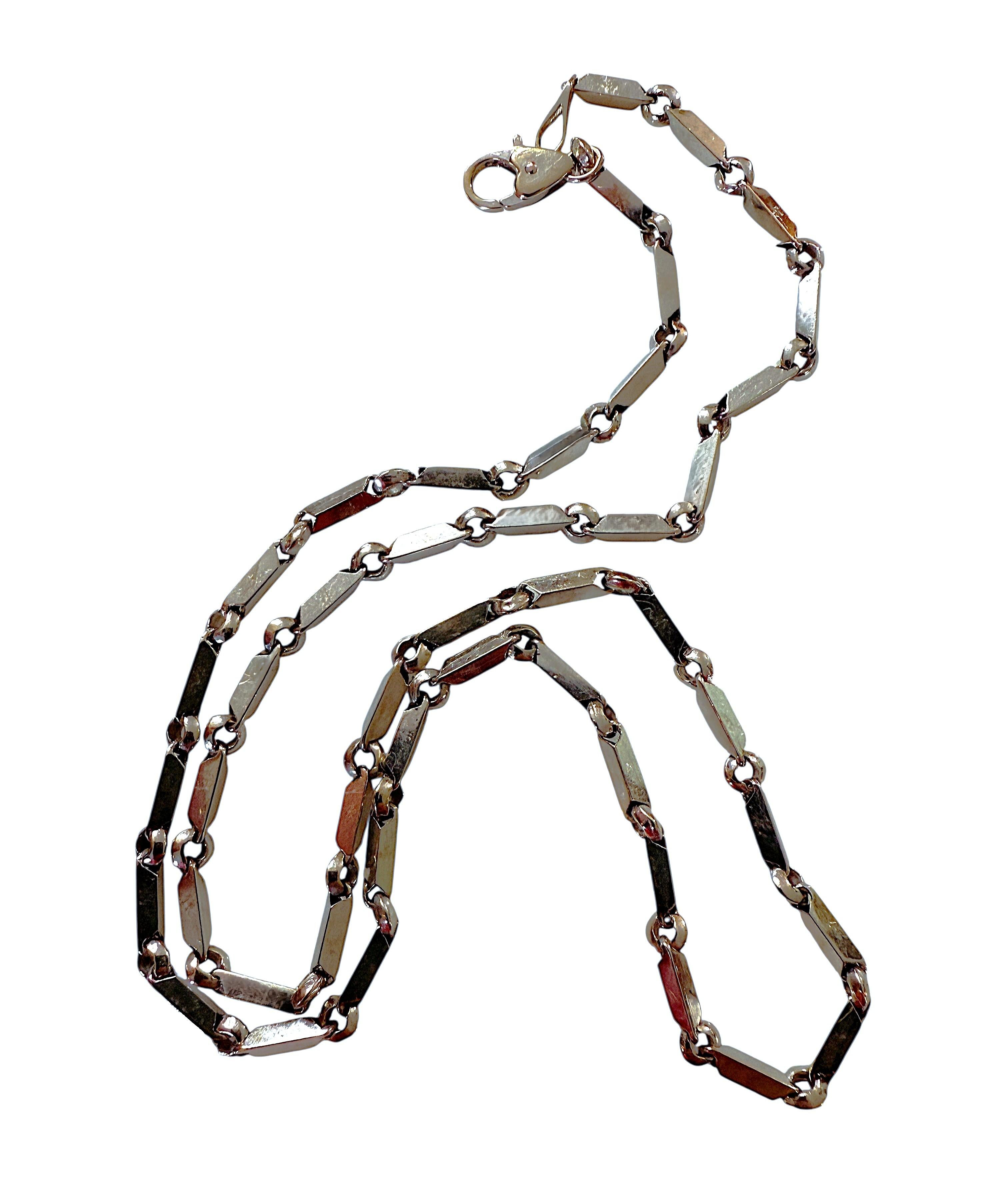 Chaîne de collier à maillons carrés en or blanc 14k, perlée, 17,5 pouces en vente 4