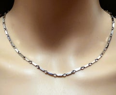 Chaîne de collier à maillons carrés en or blanc 14k, perlée, 17,5 pouces