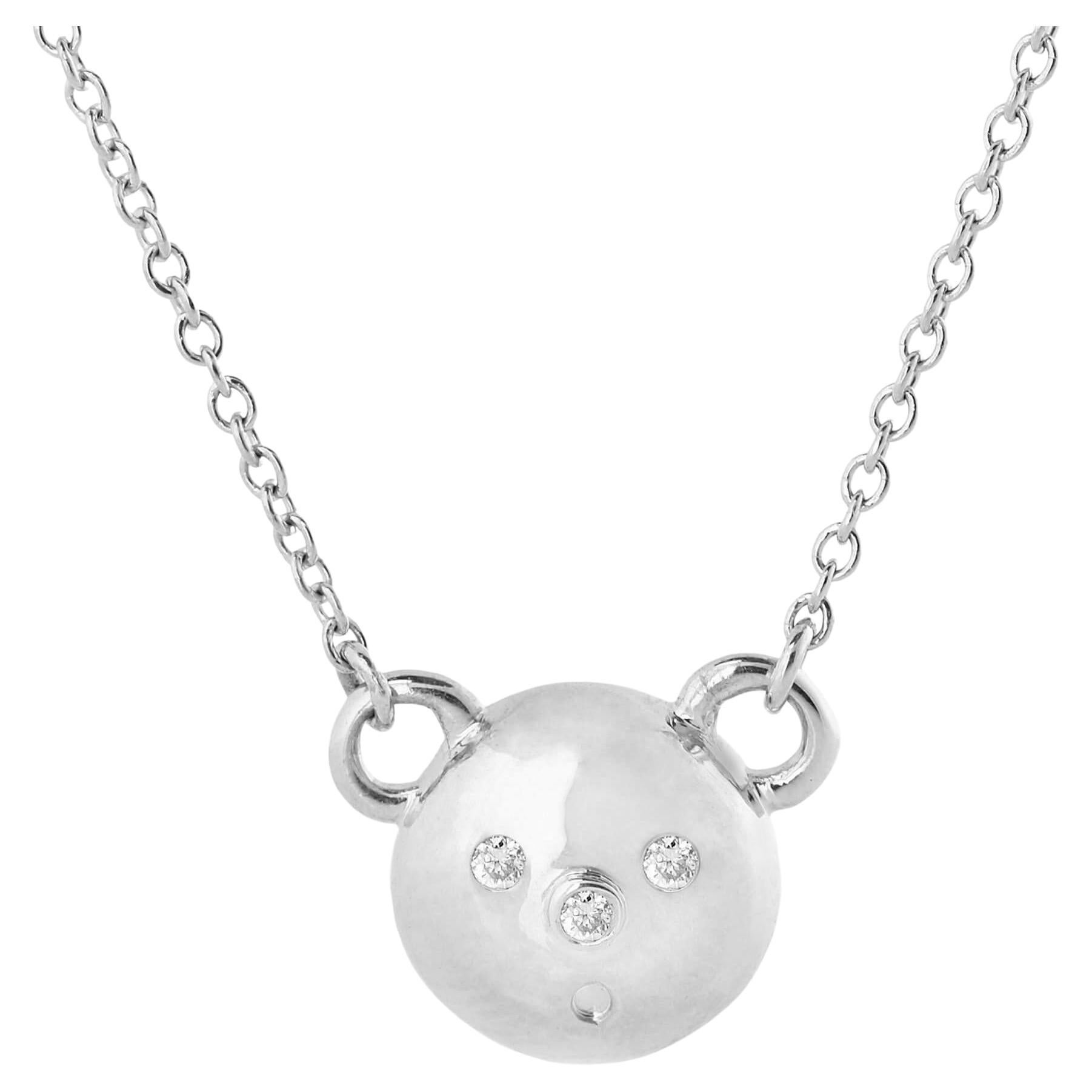 14k White Gold Bear Diamond Animal Pendant Necklace For Sale