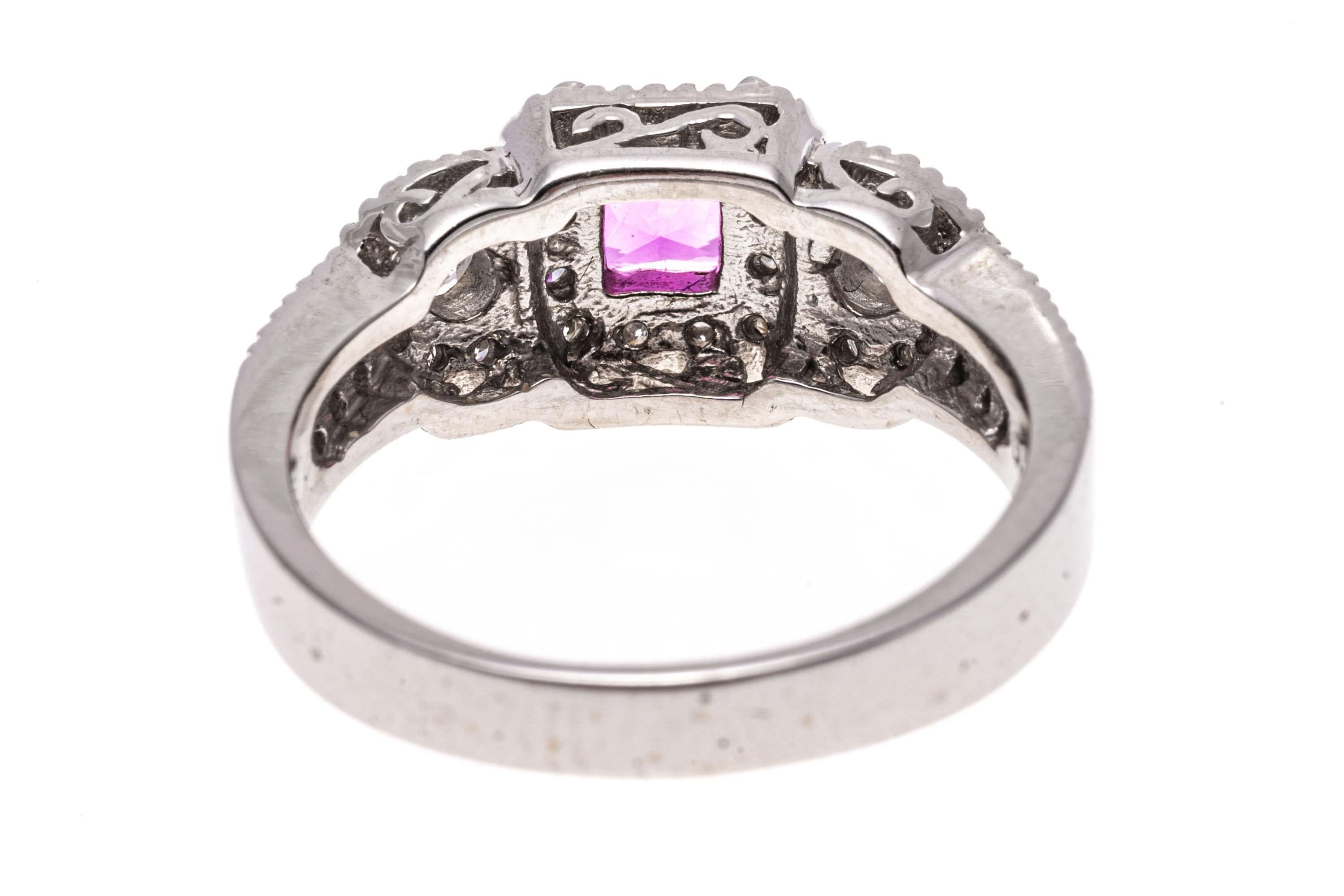14k White Gold Beautiful Ornate Pink Sapphire and Diamond Halo Ring In Good Condition For Sale In Southport, CT