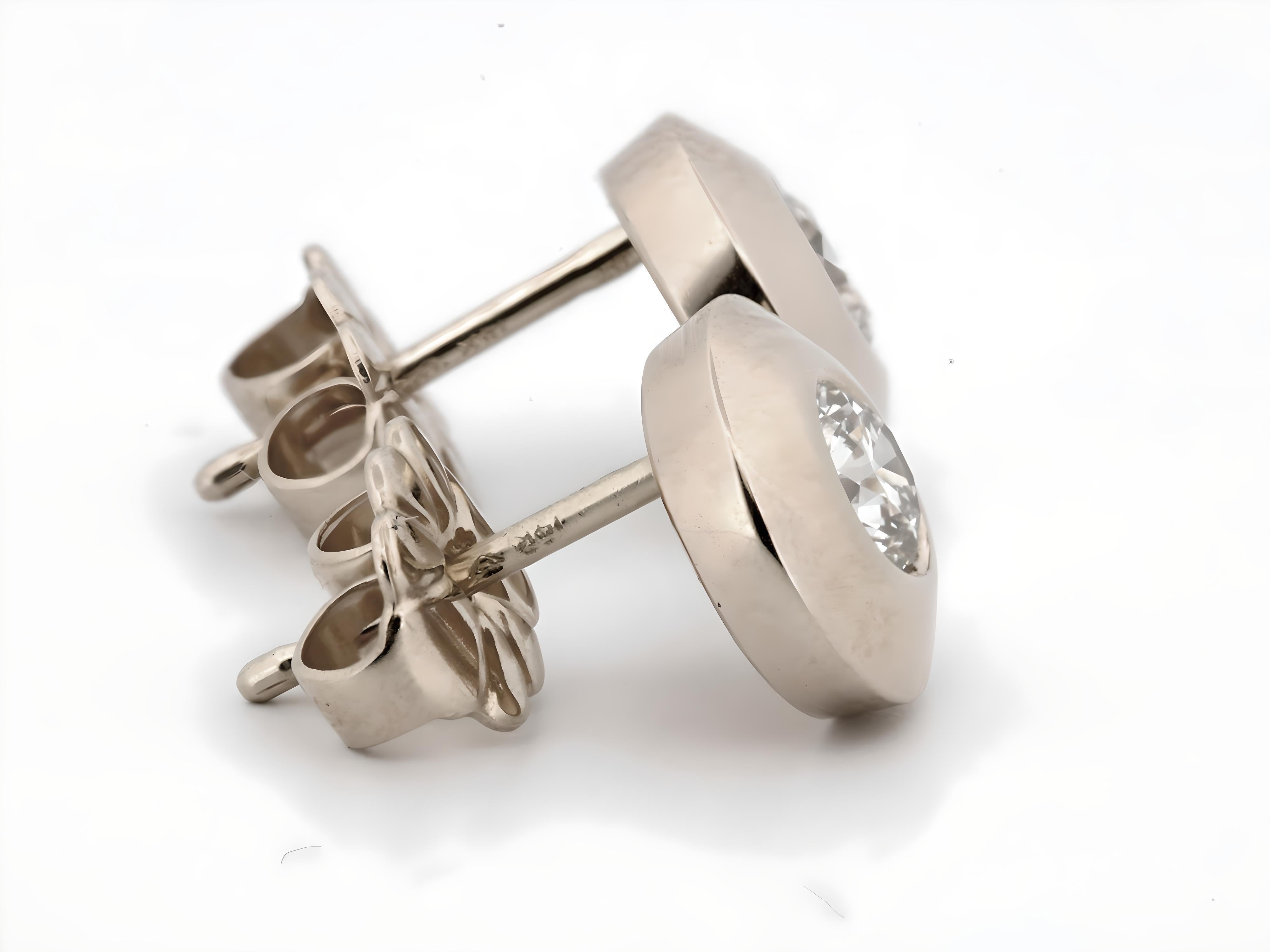 14K White Gold Bevel Wide Bezel Diamond Studs 0.34 ct For Sale 1
