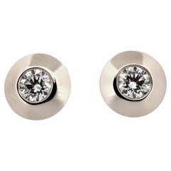 14K White Gold Bevel Wide Bezel Diamond Studs 0.34 ct