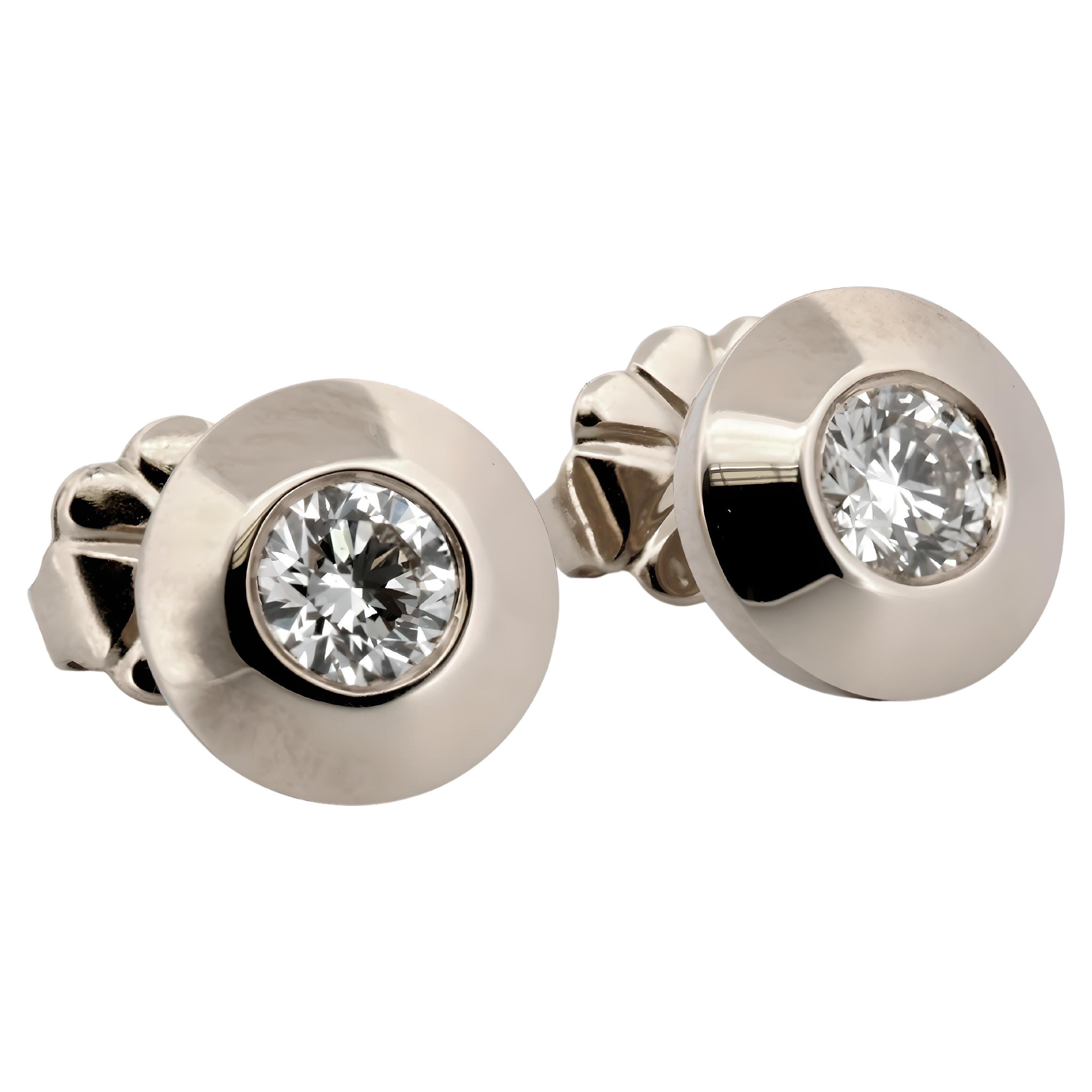 14K White Gold Bevel Wide Bezel Diamond Studs 0.40 ct