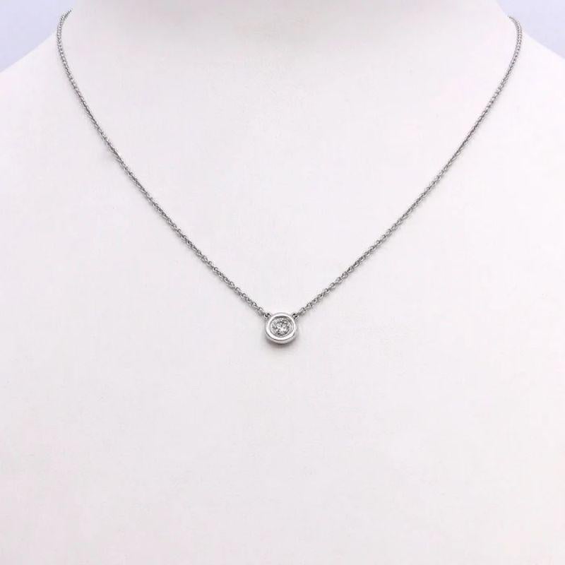 Contemporary 14K White Gold Bezel Set Diamond Solitaire Necklace For Sale