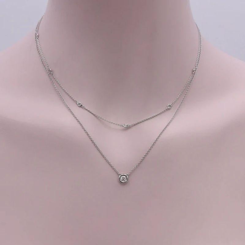 Women's 14K White Gold Bezel Set Diamond Solitaire Necklace For Sale