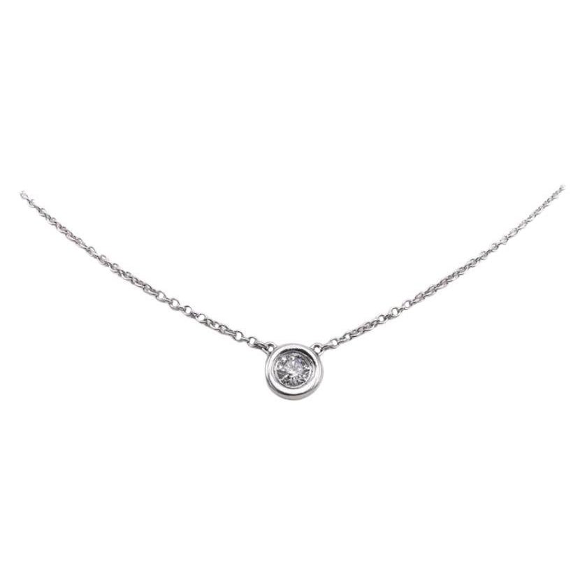 14K White Gold Bezel Set Diamond Solitaire Necklace For Sale