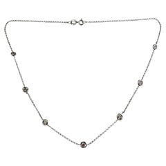 14K White Gold Bezel-Set Diamond Station Necklace 16" #25711