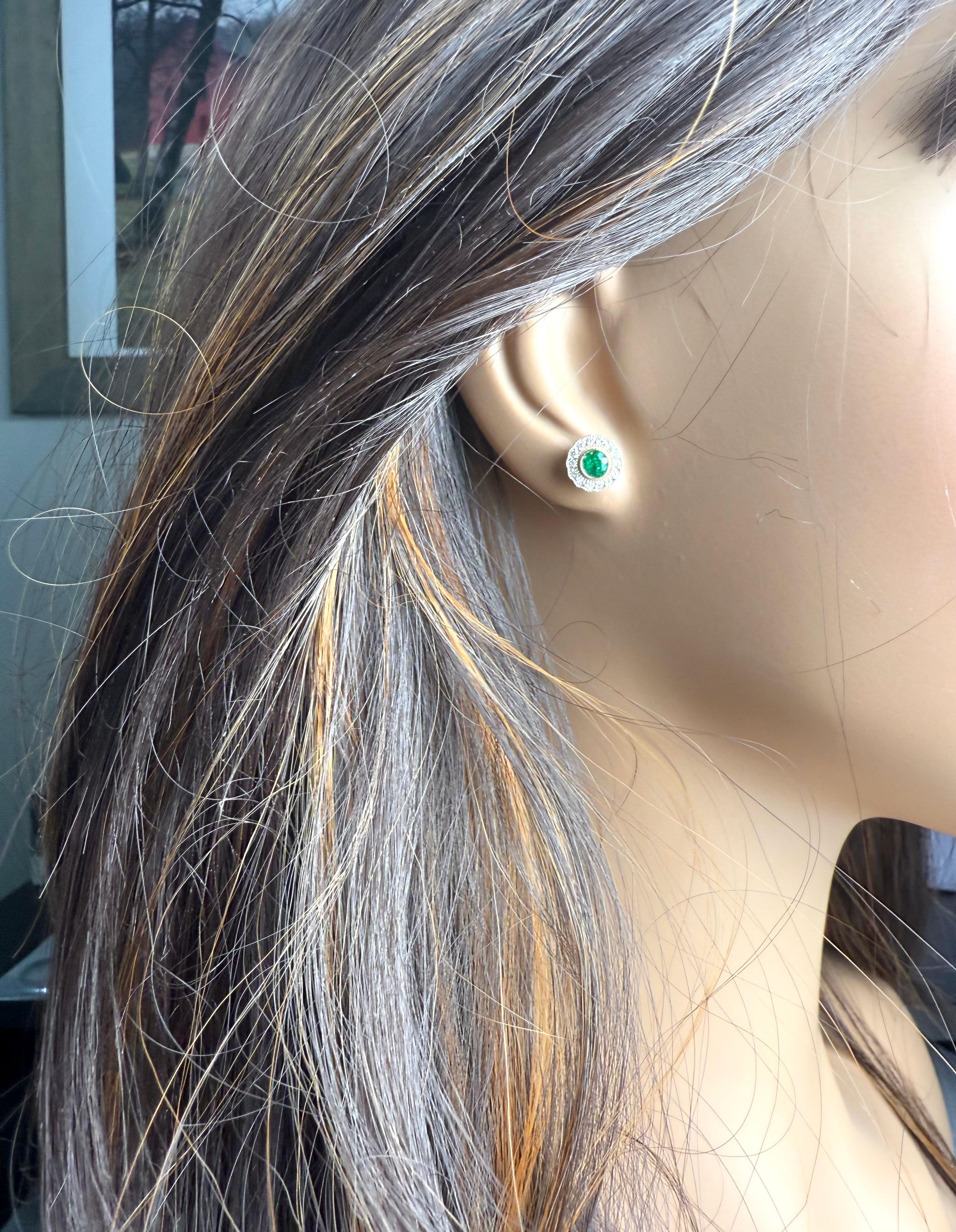 Celebrate timeless elegance and modern sophistication with these exquisite 14K White Gold Emerald and Diamond Millgrain Stud Earrings — a must-have addition to your fine jewelry collection. Handmade by master artisans in the heart of New York City's