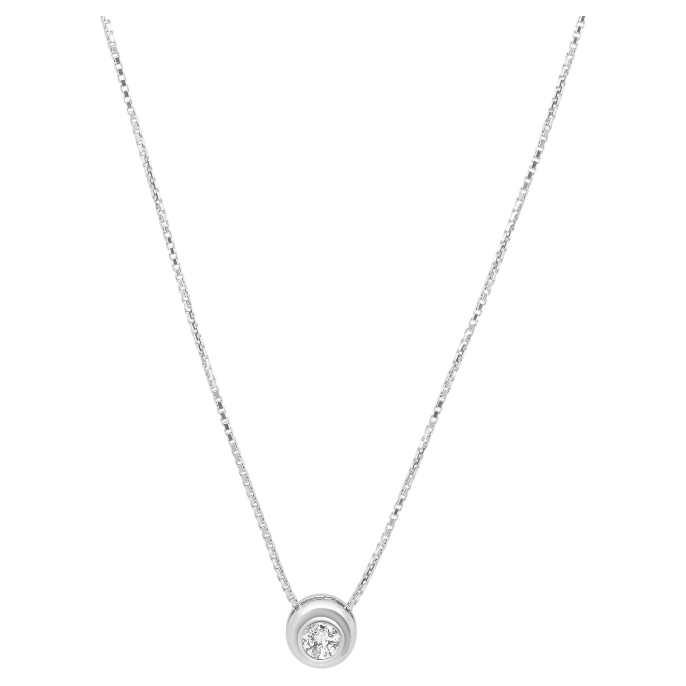 14K White Gold Bezel Set Round Brilliant Cut Diamond Solitaire Pendant Necklace