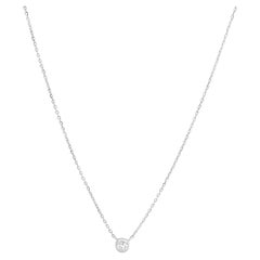 14K White Gold Bezel Set Round Diamond Solitaire Necklace 16.0"