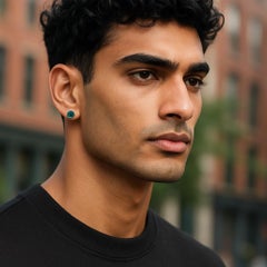 14K White Gold Bezel-Set Round Emerald Earrings 1.15 Carats Screw Back Closure