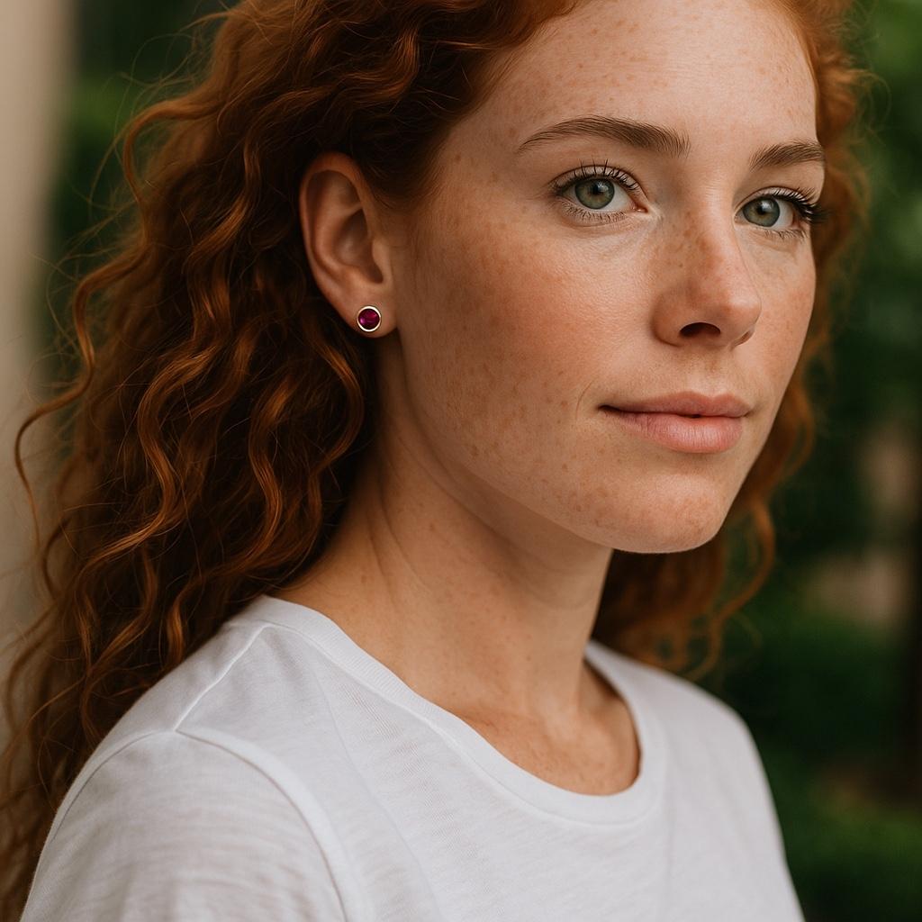 Introducing our 14K White Gold Bezel Set Ruby Stud Earrings—a timeless blend of elegance and modern sophistication. Featuring a matched pair of round, natural Burma rubies totaling 1.20 carats, these earrings are securely encased in a sleek bezel