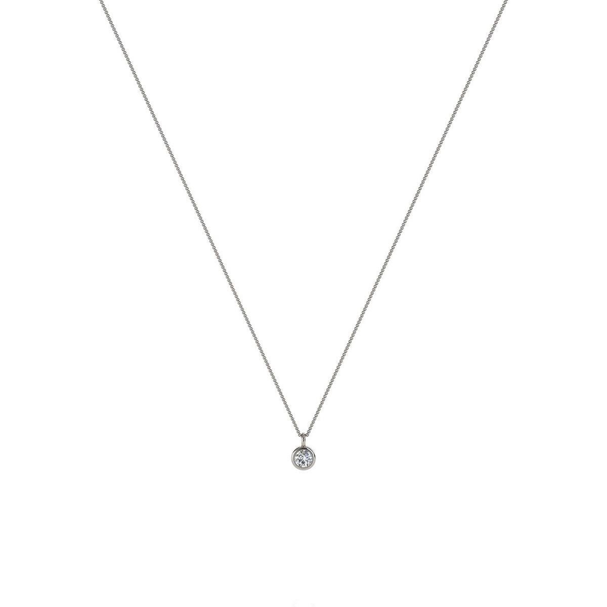 Round Cut 14 Karat White Gold Bezel Solitaire Diamond Pendant 'Center, 1/5 Carat'