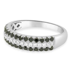 14K White Gold Black and White Diamond 3-Row Band