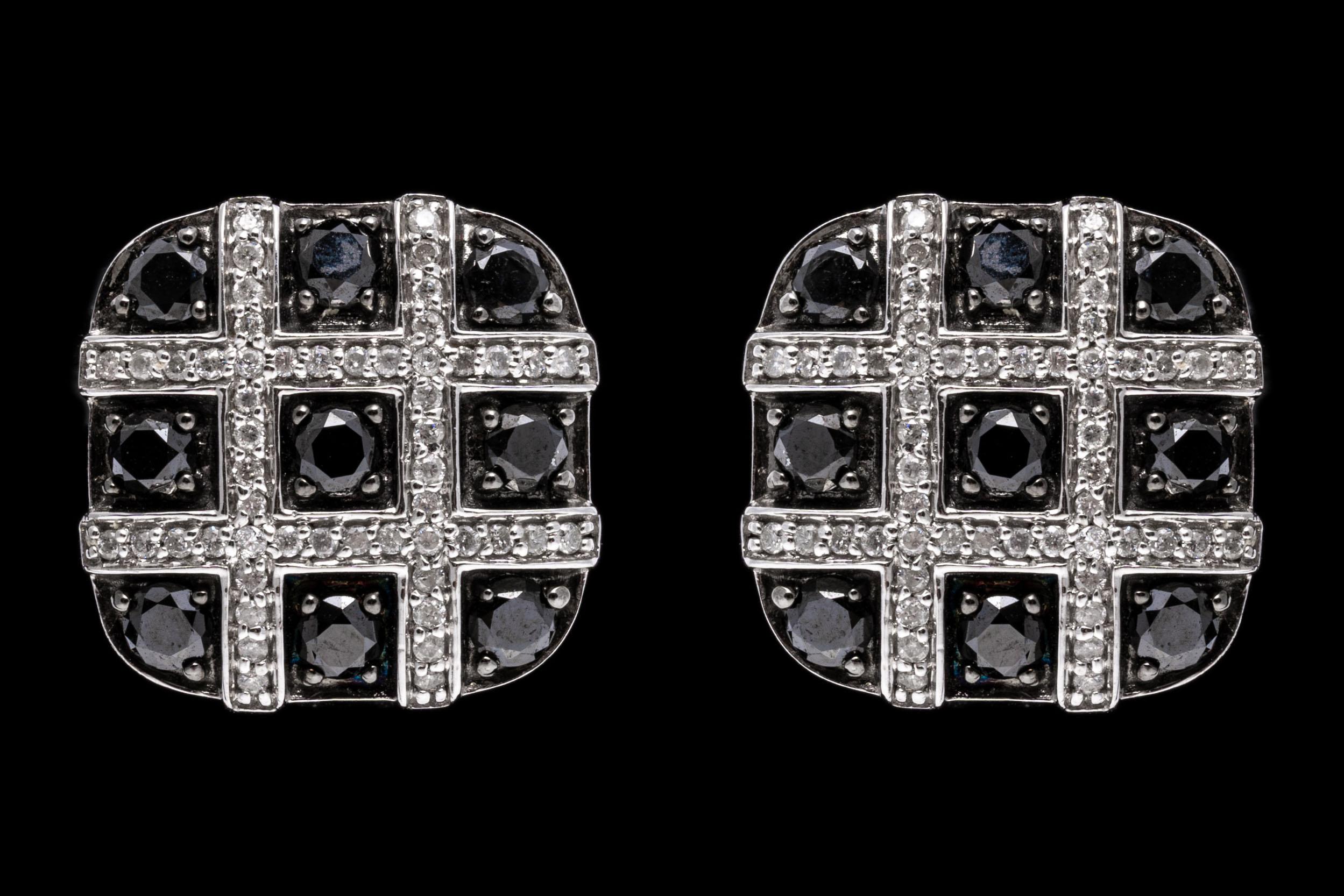 14k White Gold Black and White Diamond Checkerboard Cushion Earrings, 1.87 TCW 1