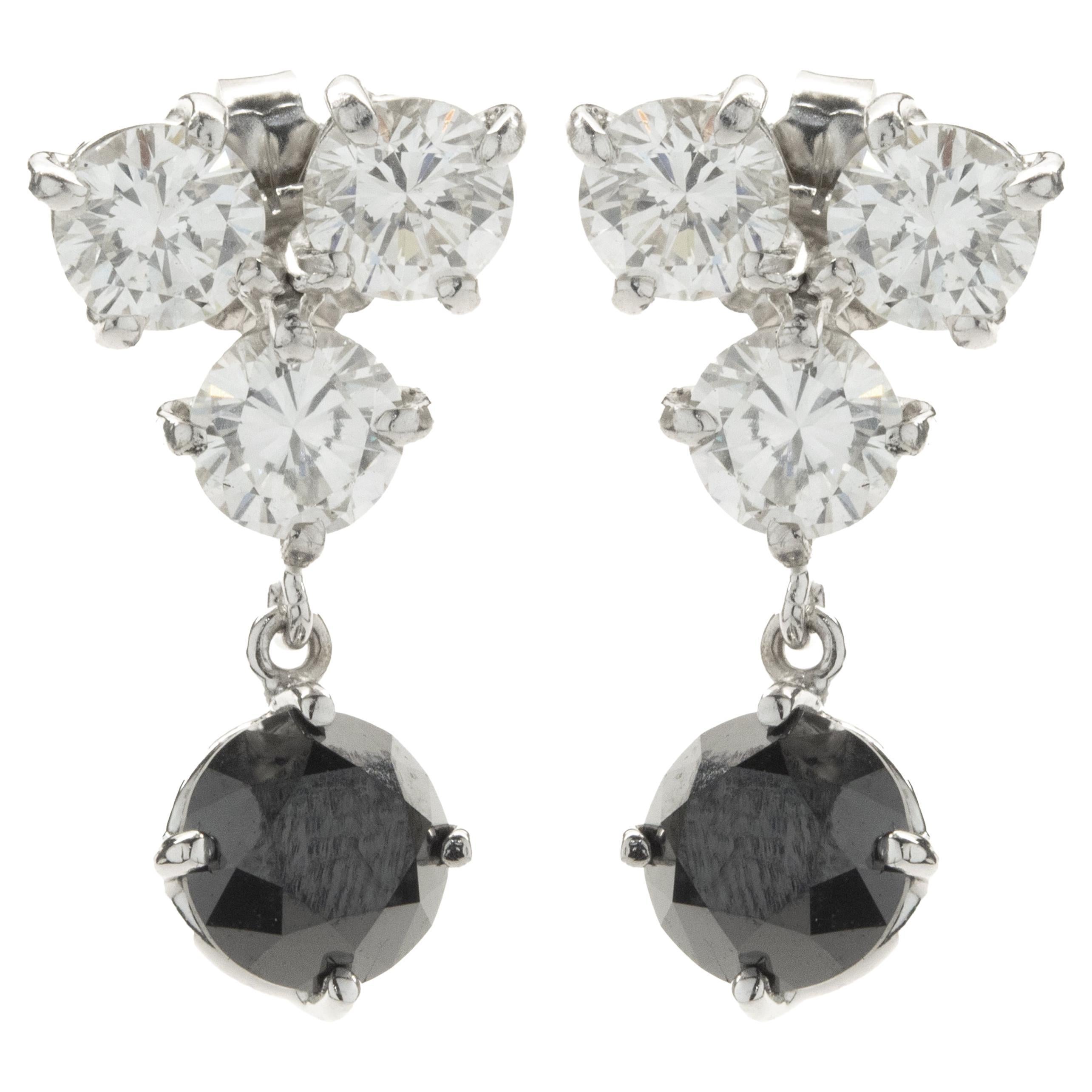 14k White Gold Black and White Diamond Dangle Earrings
