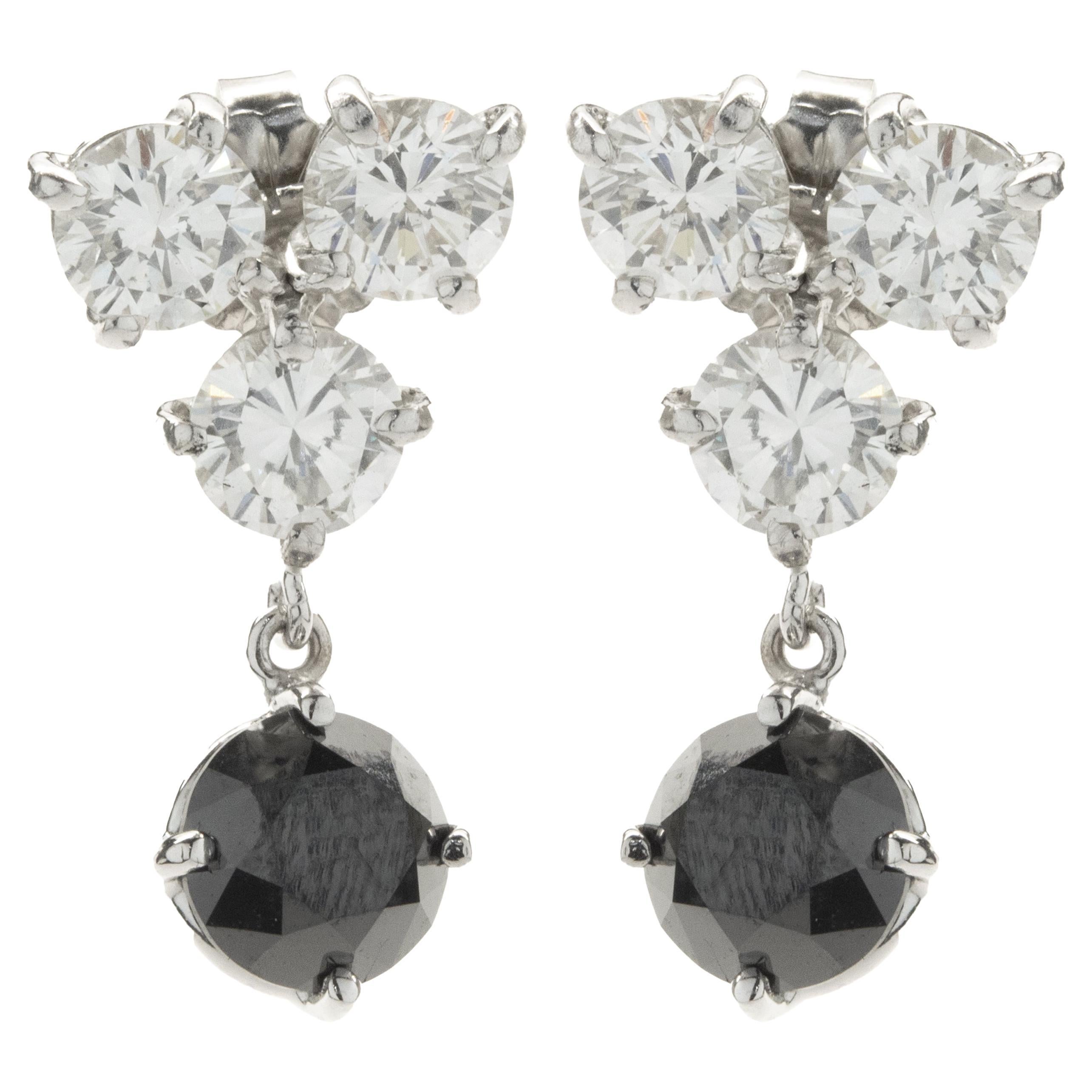 14k White Gold Black and White Diamond Dangle Earrings