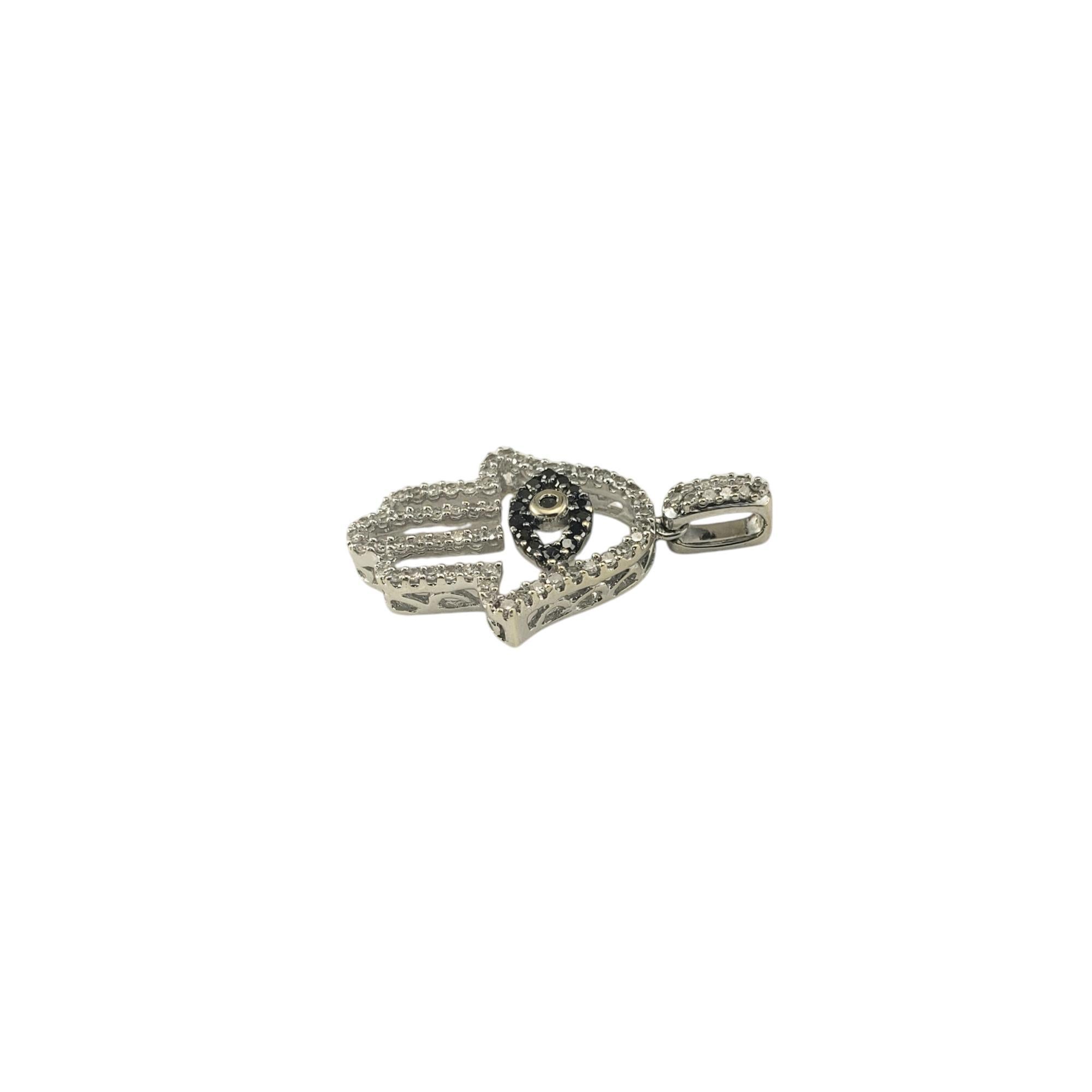Brilliant Cut 14K White Gold Black and White Diamond Hamsa Pendant #20751 For Sale