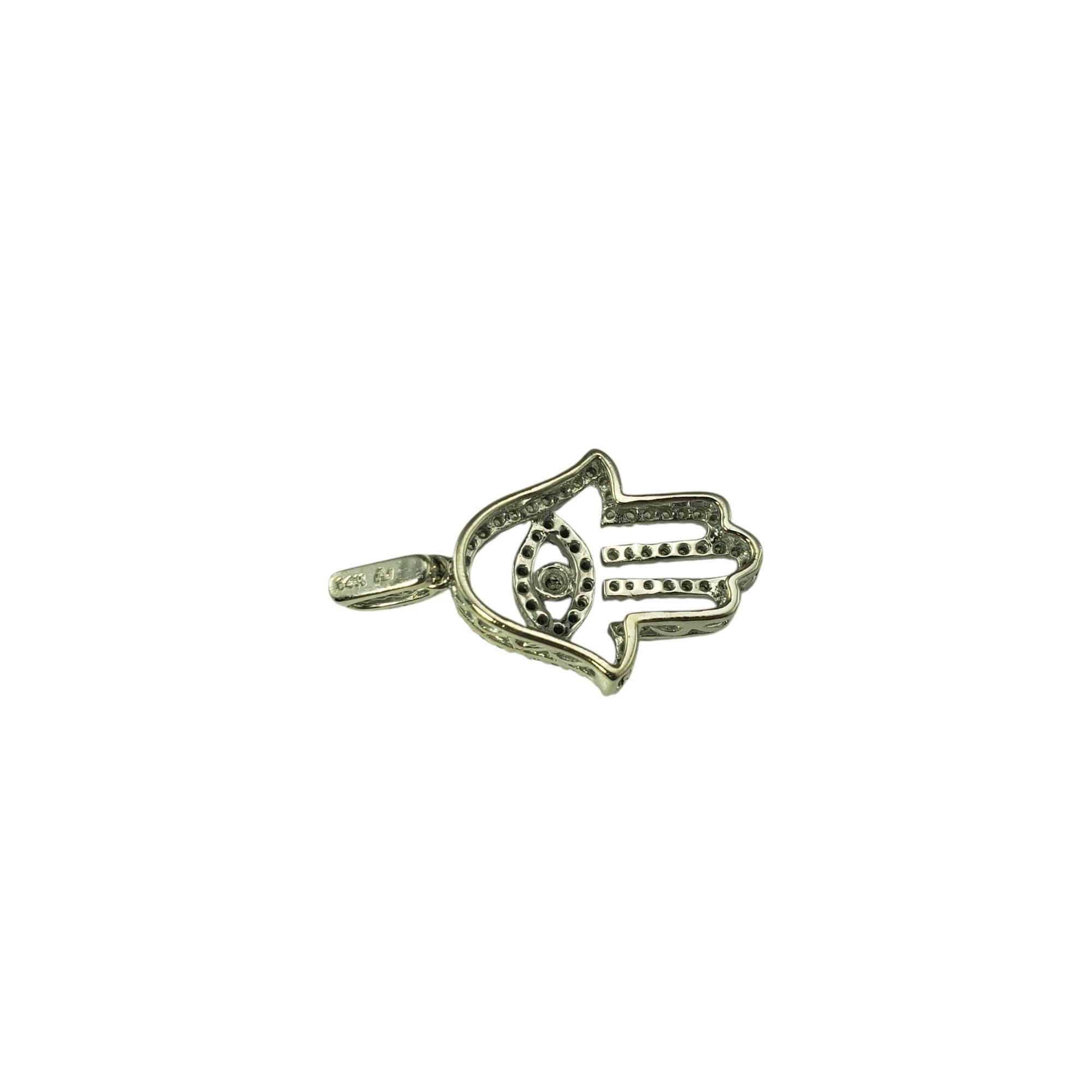 14K White Gold Black and White Diamond Hamsa Pendant #20751 In Good Condition For Sale In Washington Depot, CT