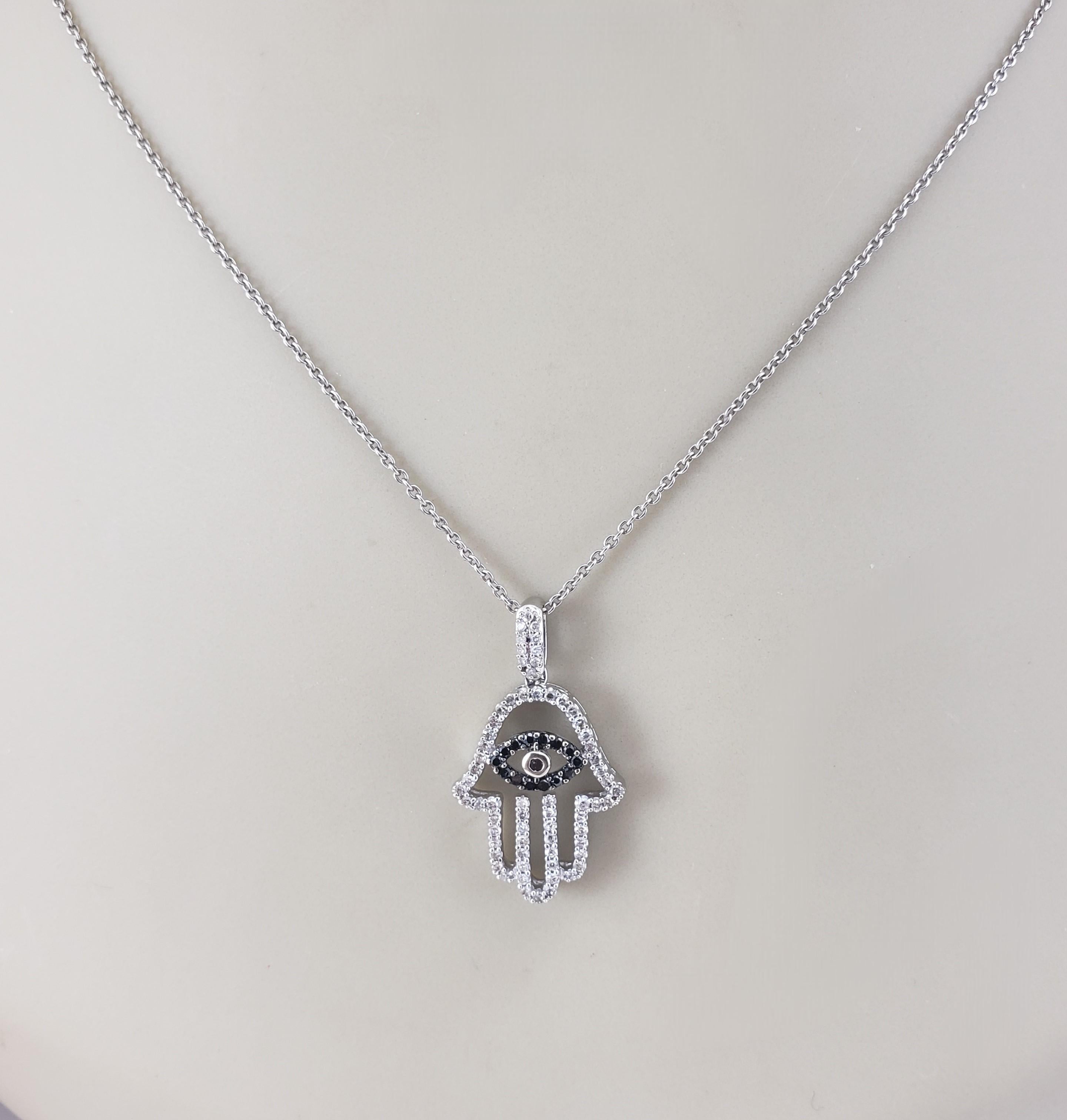 14K White Gold Black and White Diamond Hamsa Pendant #20751 For Sale 2