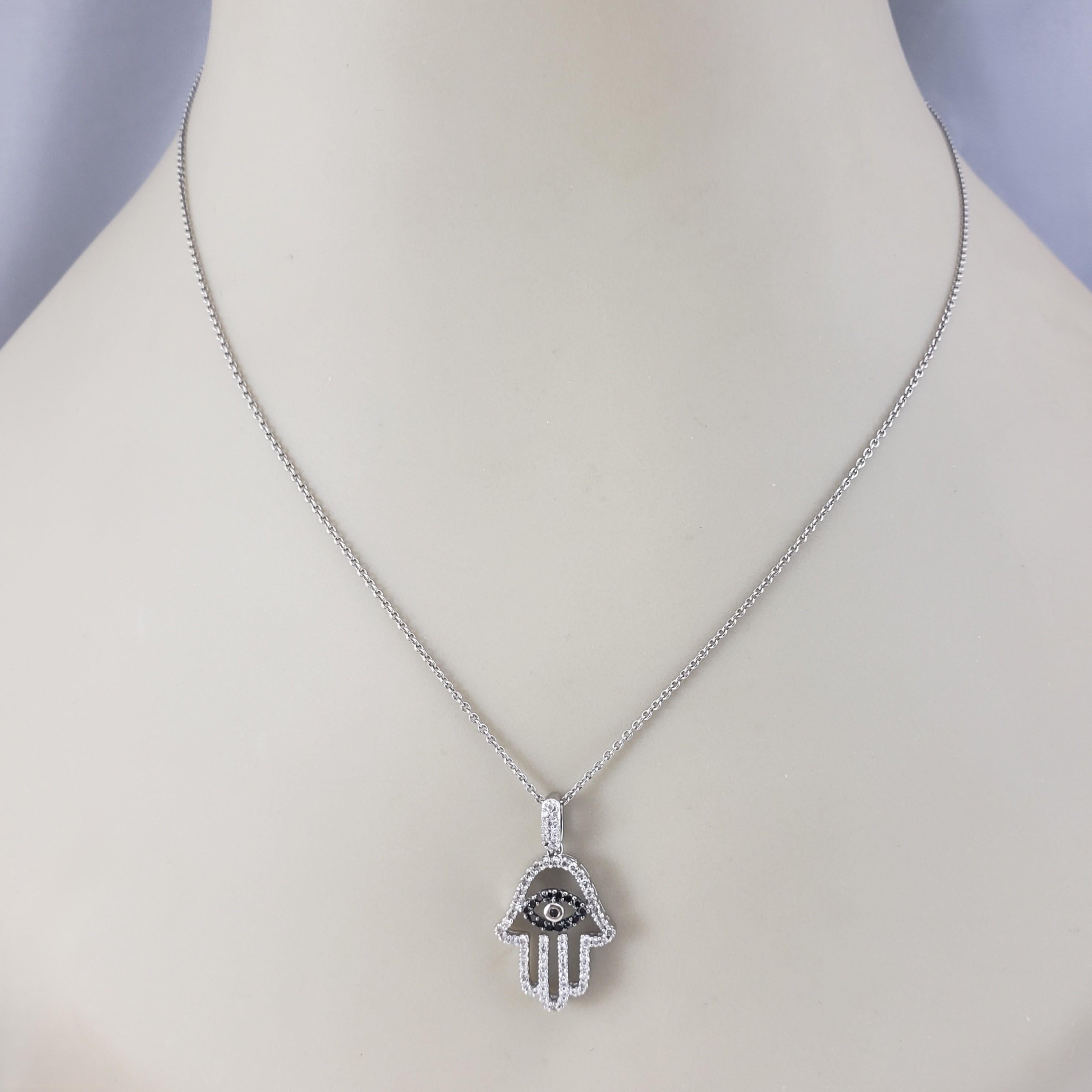 14K White Gold Black and White Diamond Hamsa Pendant #20751 For Sale 3