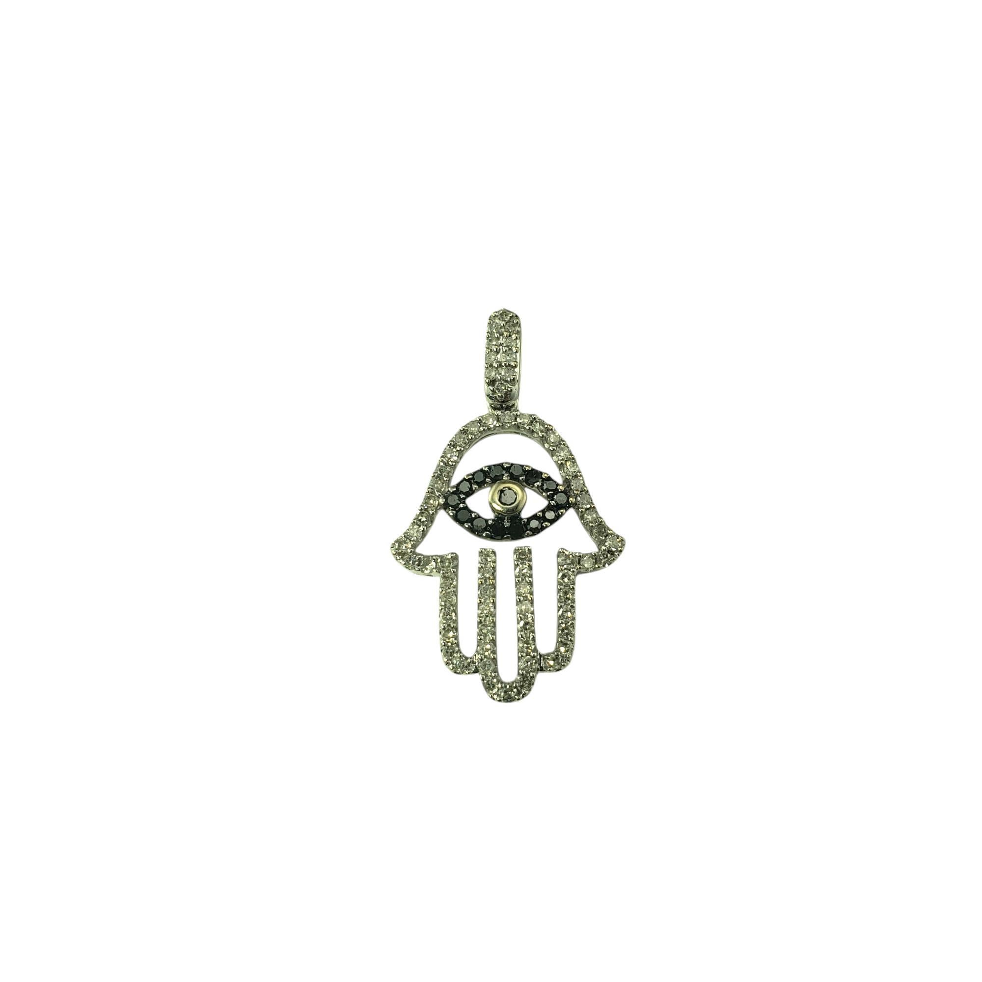 14K White Gold Black and White Diamond Hamsa Pendant #20751 For Sale