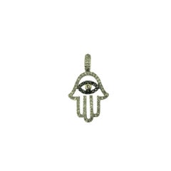 Colgante Hamsa de oro blanco de 14 quilates con diamantes blancos y negros #20751