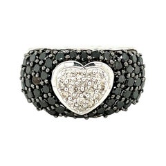 14k White Gold Black and White Diamond Heart Dome Ring 14k White Gold Black and White Diamond Heart Dome Ring