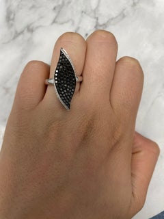 14K White Gold Black and White Diamond Leaf Statement Ring