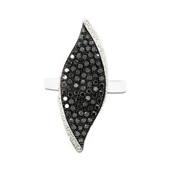 14K White Gold Black and White Diamond Leaf Statement Ring