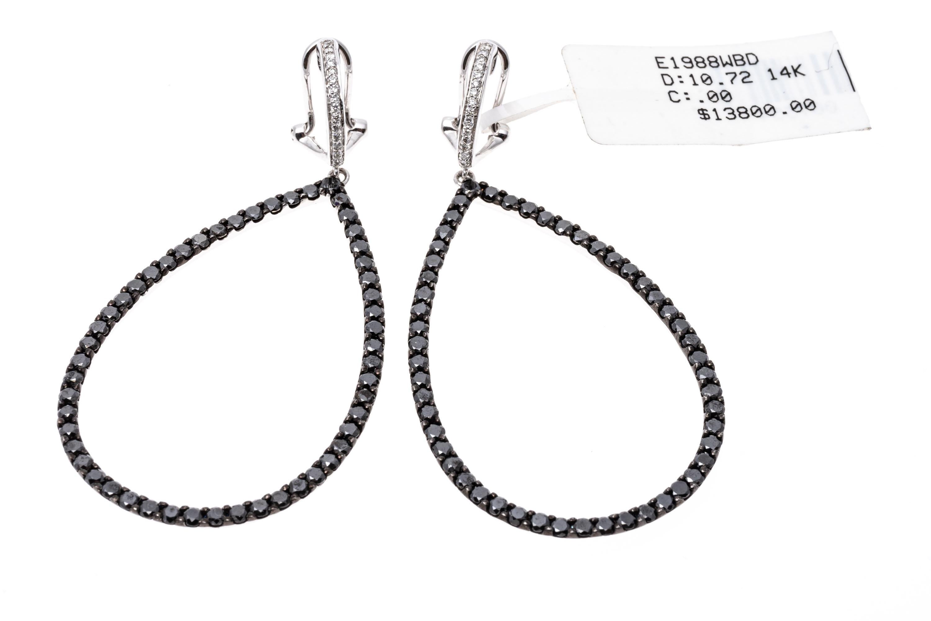 14k Weißgold Schwarze und weiße birnenförmige Diamant-Ohrringe mit Anhänger, 10,72 TCW im Angebot 5