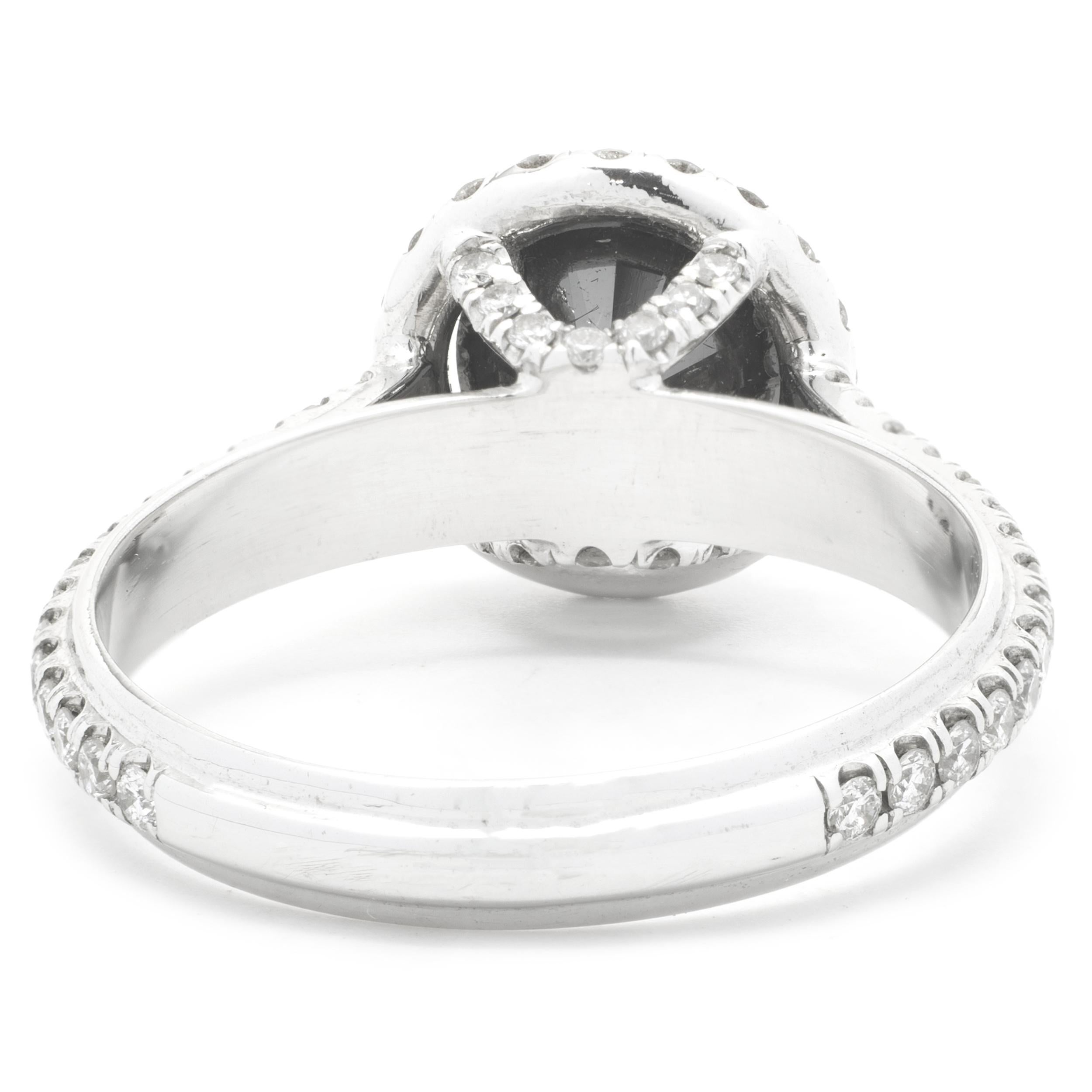 14k White Gold Black Diamond Engagement Ring In Excellent Condition For Sale In Scottsdale, AZ