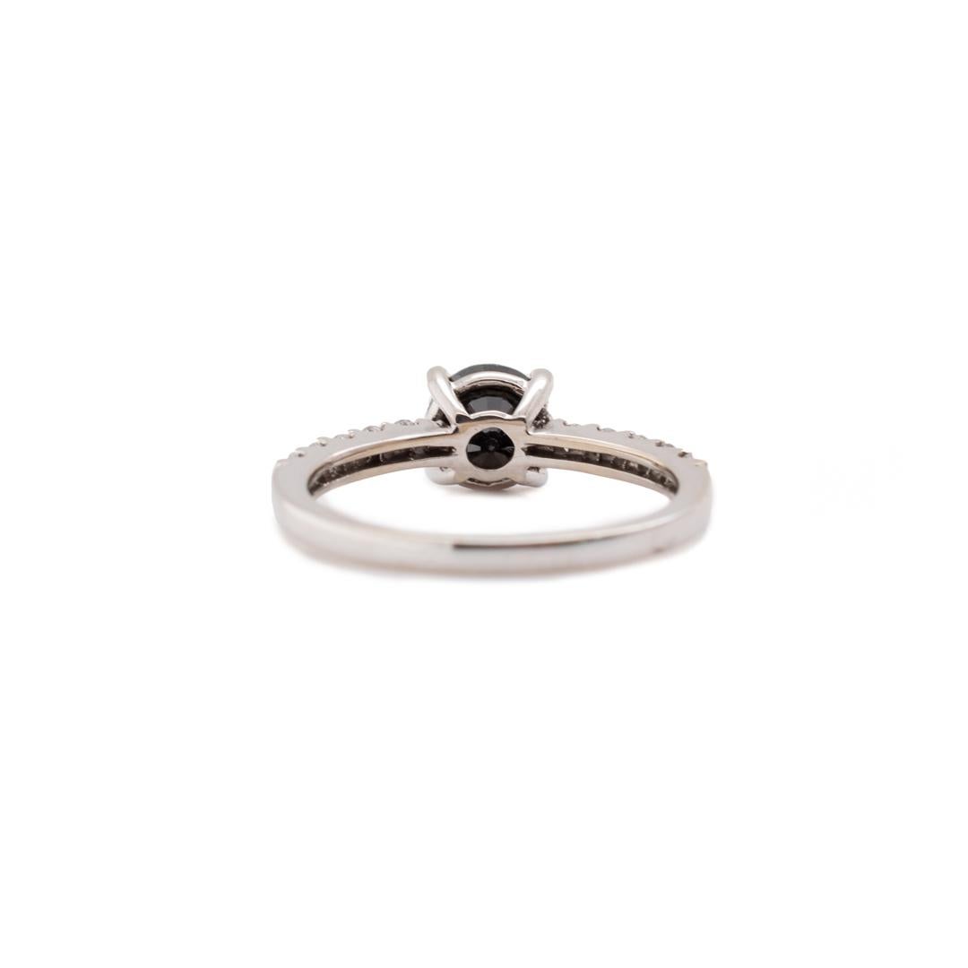 Women's 14K White Gold Black Diamond Engagement Ring For Sale