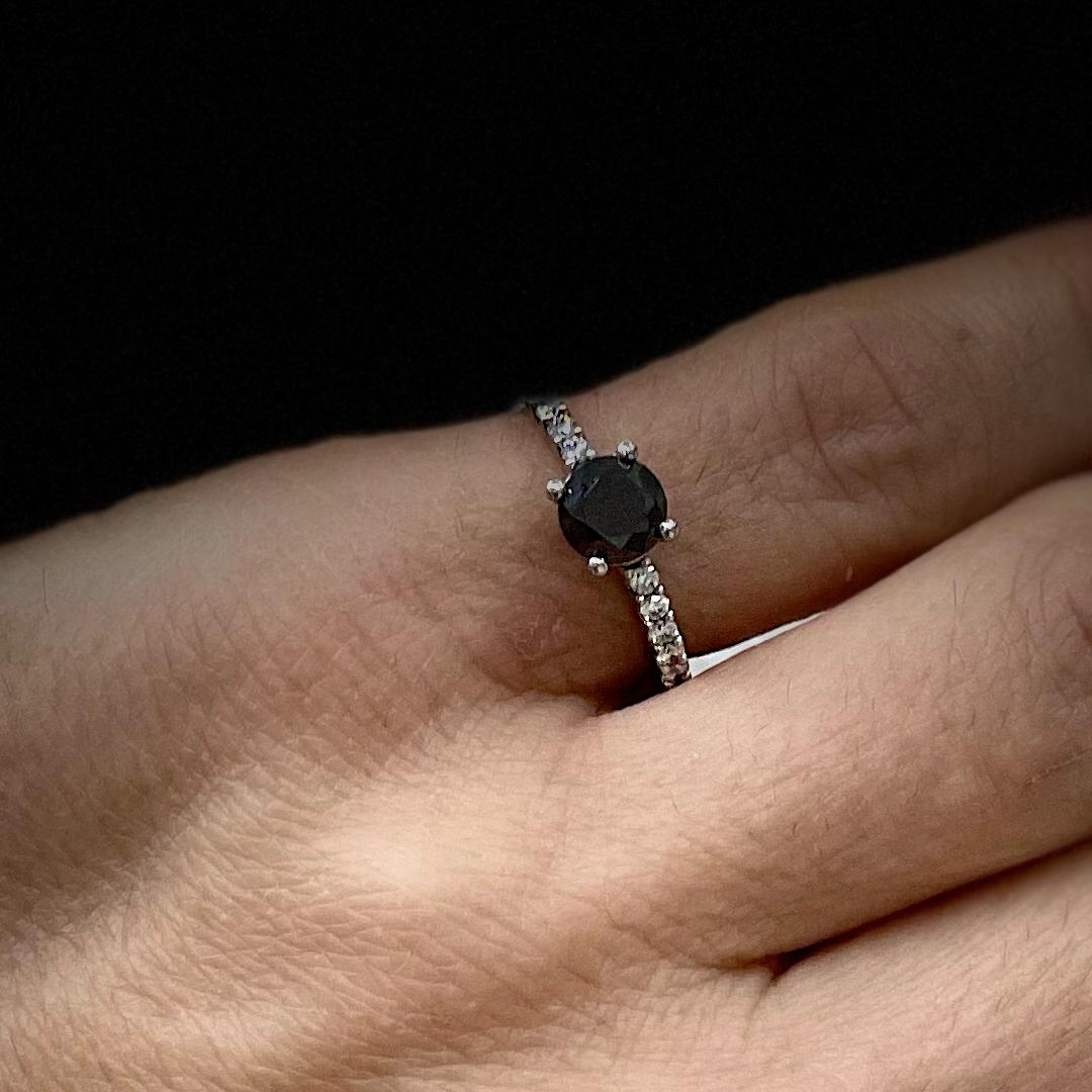 14K White Gold Black Diamond Engagement Ring For Sale 3
