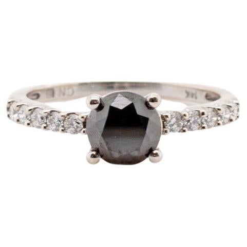 14K White Gold Black Diamond Engagement Ring For Sale