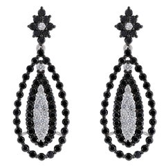 14K Weißgold Schwarze Tropfenohrringe mit Diamanten, 5,01 Karat