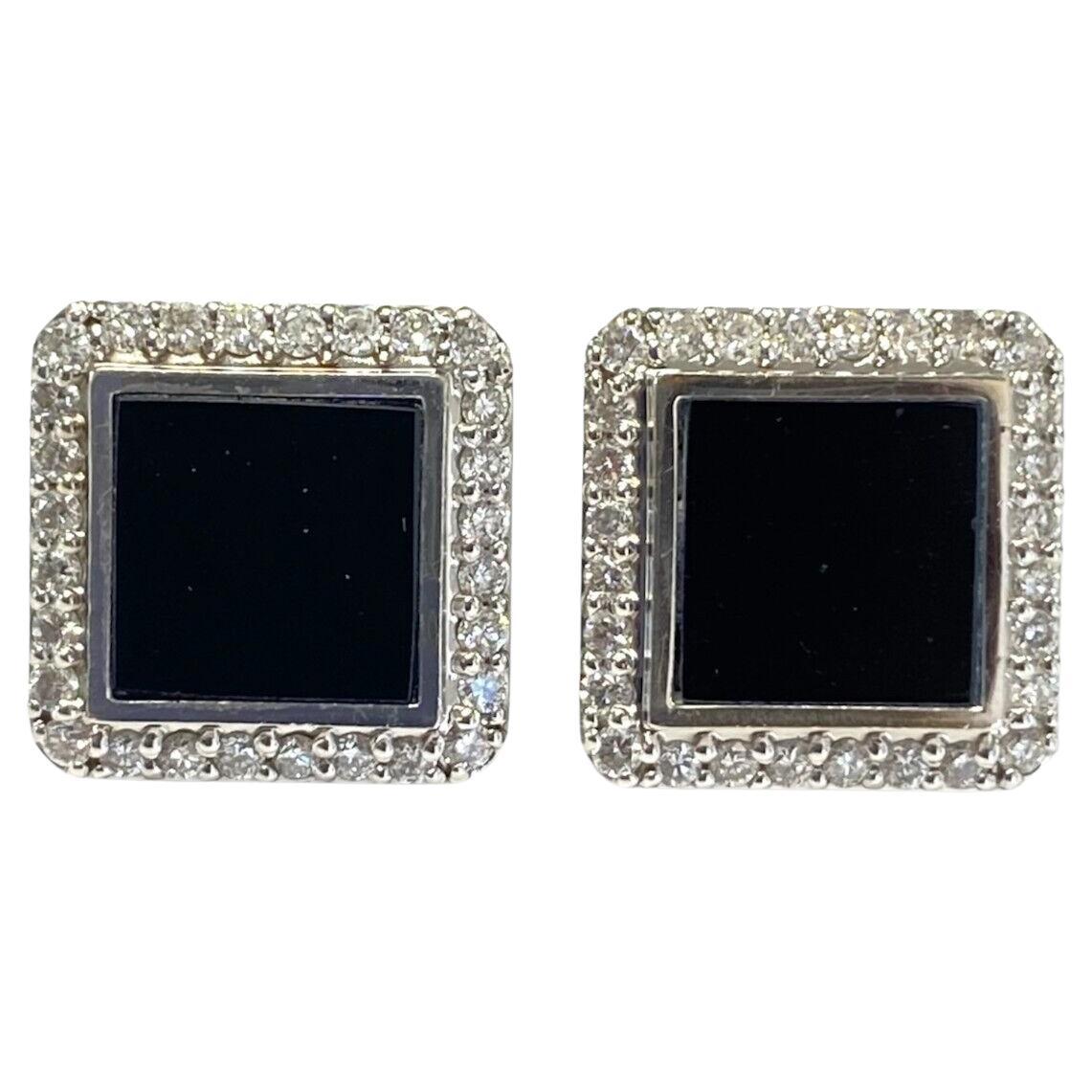14k White Gold Black Onyx and Diamond Earrings