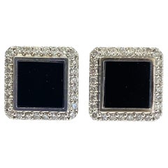 14k White Gold Black Onyx and Diamond Earrings