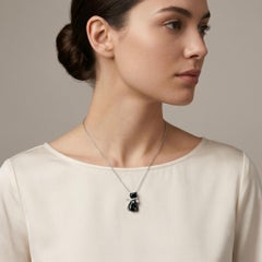14k White Gold Black Onyx & Diamond Cat Pendant Necklace