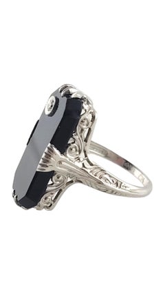 14K White Gold Black Onyx Diamond Ring Size 4.5 #18050