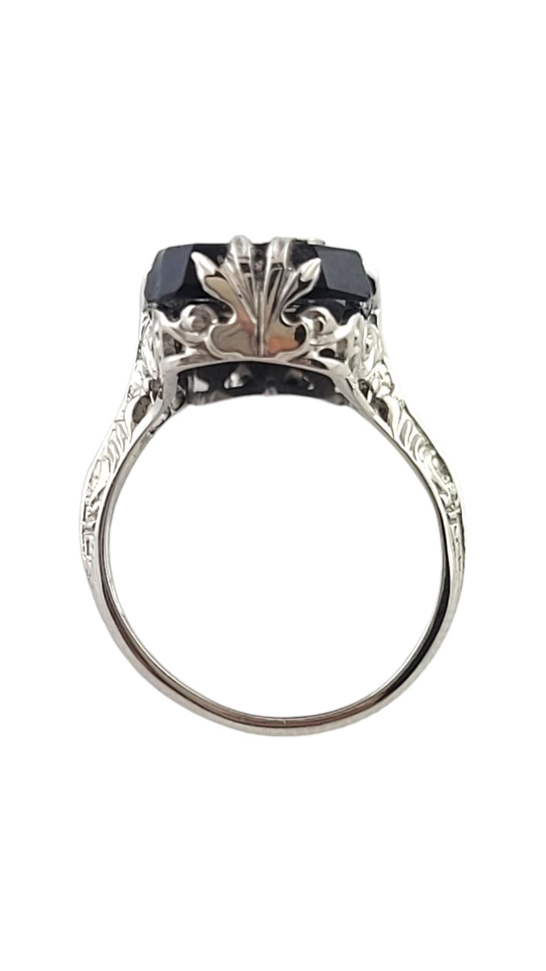 Single Cut 14K White Gold Black Onyx Diamond Ring Size 4.5 #18050 For Sale