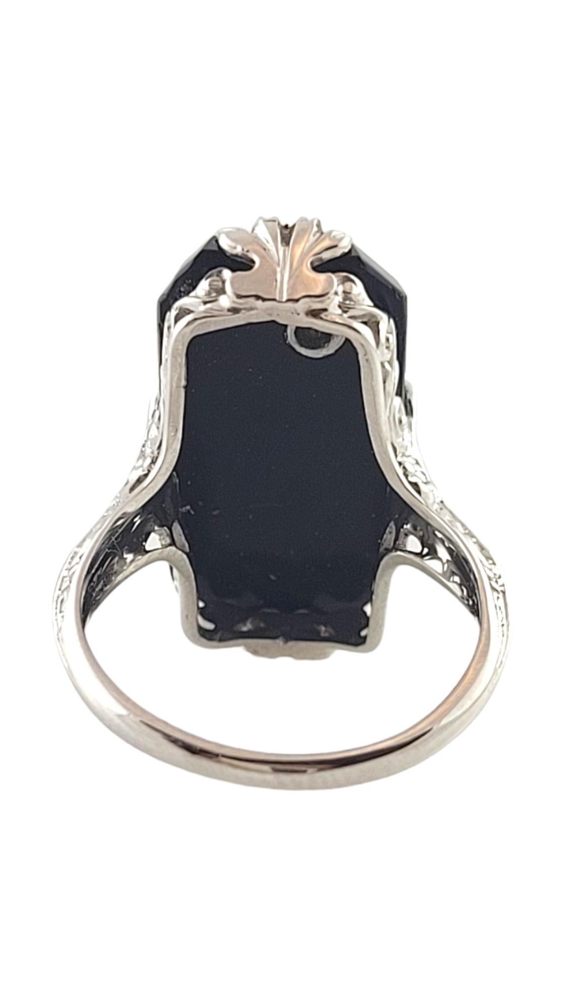 14K White Gold Black Onyx Diamond Ring Size 4.5 #18050 In Good Condition For Sale In Washington Depot, CT